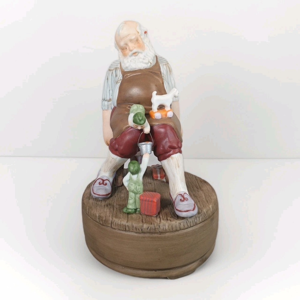 1984 Hallmark Musical Collection Hand Painted Ceramic Napping Santa Music In Box